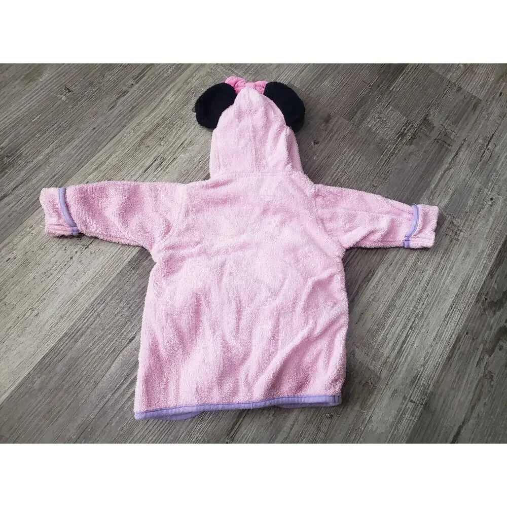 Disney Baby Minnie Mouse Hooded Bath Robe w. Ears & Bow | Size 0-9
